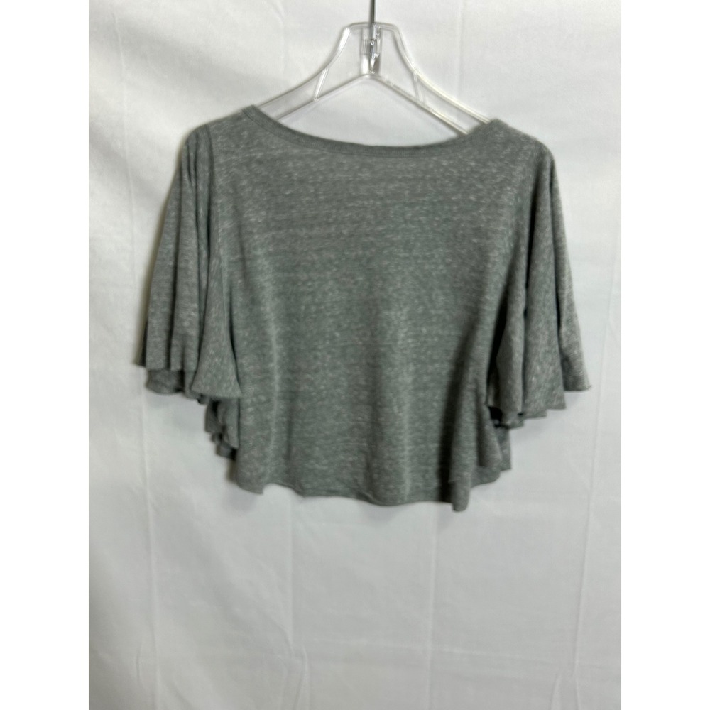 FP Movement Free People Gray Flutter Sleeve Crop Top Large Scoop Neck Boxy Tee - Picture 7 of 9